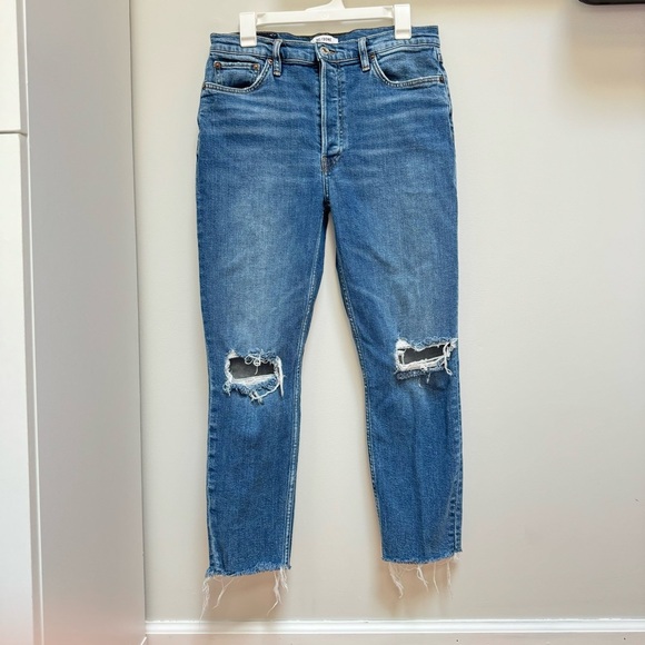 RE/DONE High-Rise Ankle Crop Jeans Dusk Destroy Size 30 - Picture 6 of 16